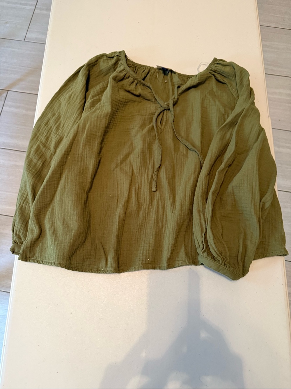 Universal Thread Olive Green Peasant Blouse with Tie Neck